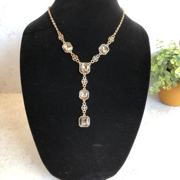 Statement Necklace 16” Chain Square Gems - Picture 2 of 8